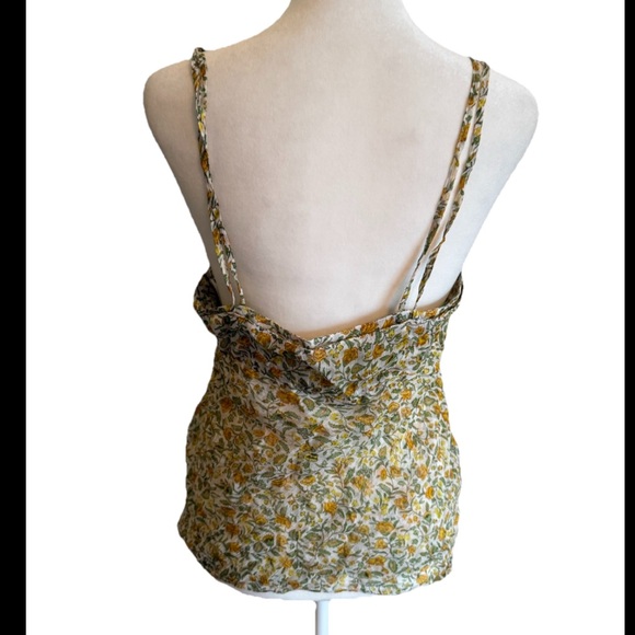 J. Crew Yellow and Green Floral Camisole crinkle chiffon flowy tank y2k sz 8 - Picture 3 of 6